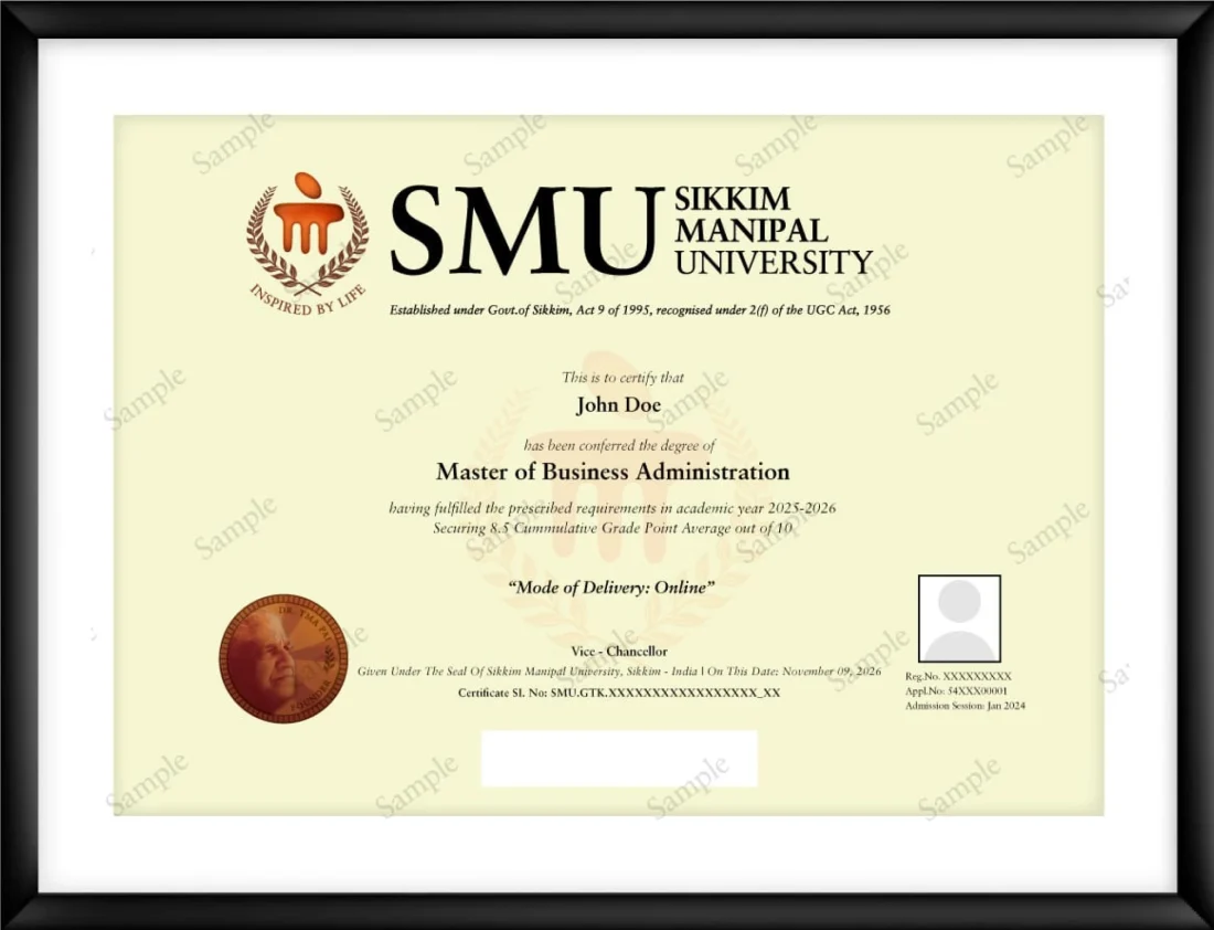 Sample Sikkim Manipal University degree certificate